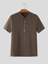 Men's Metal Pendant Patchwork Casual T-shirt SKUL42292