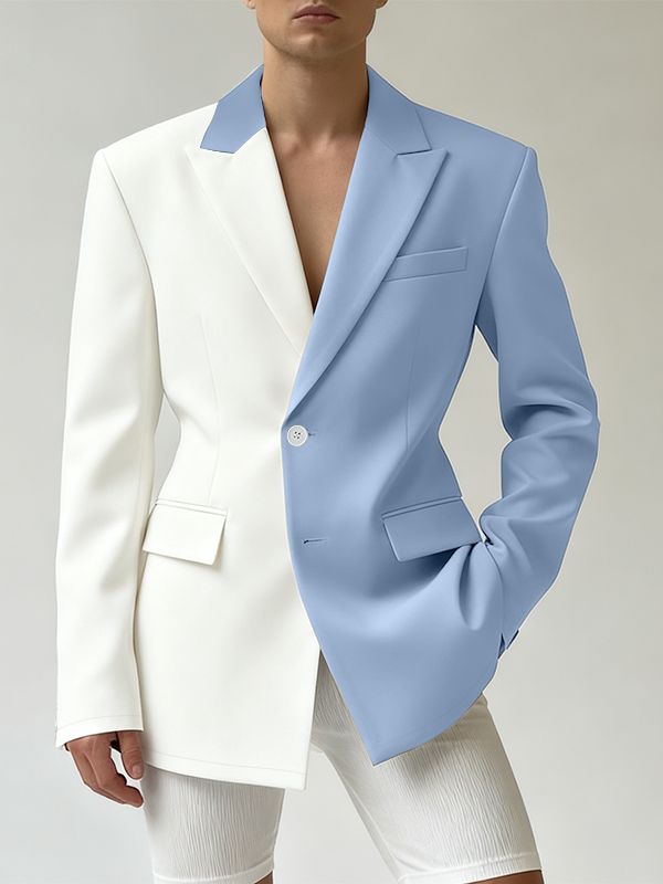 Men's Back Hollow Color Block Casual Long Sleeve Blazer SKUL39014