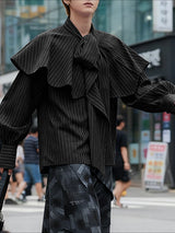 Men's Stripe Ruffle Long Sleeve Shirt SKUL47651