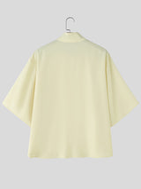 Men's Stand Collar Hidden Placket Oversized Kimono Short Sleeve Shirt SKUL70239