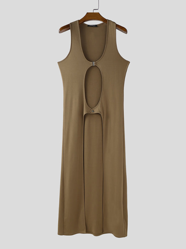 Men's Cut Knit Long Hem Sleeveless Cardigan SKUL23460