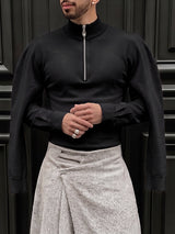 [Pre-order] Men's Avant-Garde Deconstructed Stage Runway Layered Double-Sleeve Half-Zip T-shirt SKUL88390