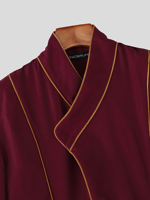 Men's Asymmetric Placket Contrast Trim Two Pieces Outfit SKUL50087