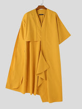 Men's Avant-Garde Asymmetrical Cropped High-Low Button-Up Cape Shirt SKUL64275