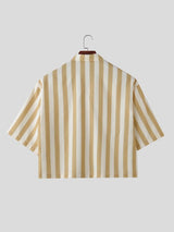 Men's Streetwear Cropped Vertical Stripe Short Sleeve Shirt SKUL58662
