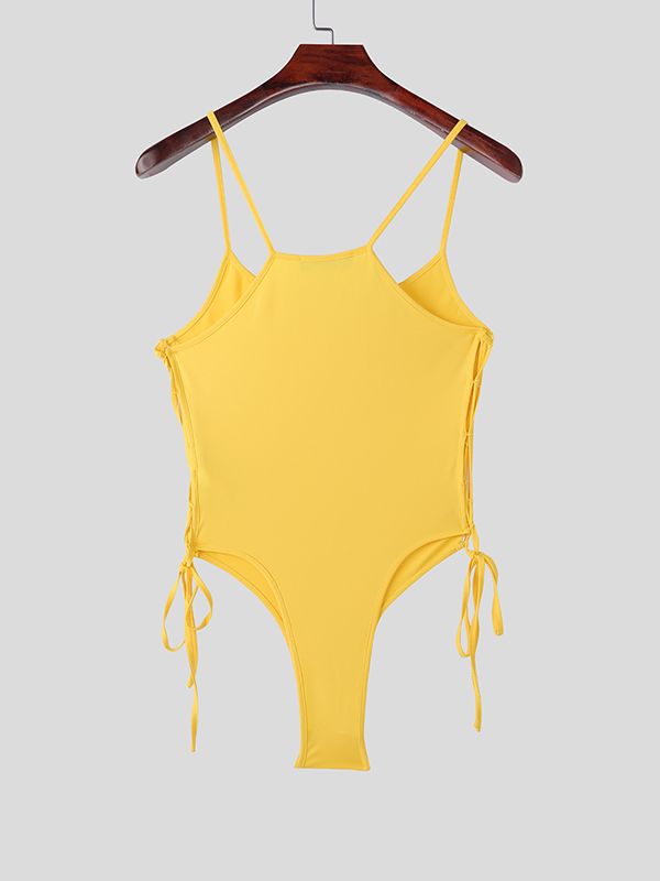 Men's Solid Color Lace Up Bodysuit SKUL45412