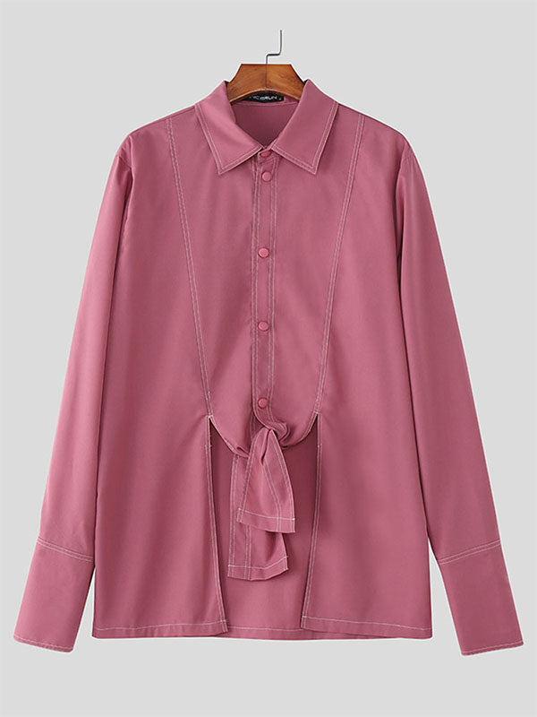 Men's Colorblock Piped Split Long Sleeve Shirt SKUL32778