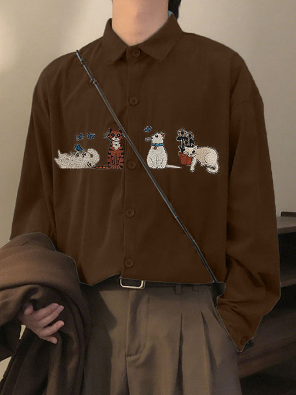 Men's Animal Embroidered Textured Long Sleeve Shirt SKUL28169