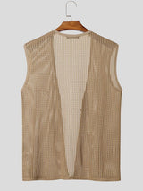 Men's Solid Color Textured Crochet Mesh Waistcoat SKUL55432