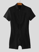 Men's Sheer Mesh Patchwork Zip Short Sleeve Bodysuit SKUL20261