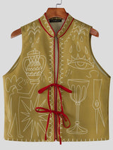 Men's Avant-Garde Embroidered Mystic Graphic Tie-Front Stand Collar Waistcoat SKUL62793