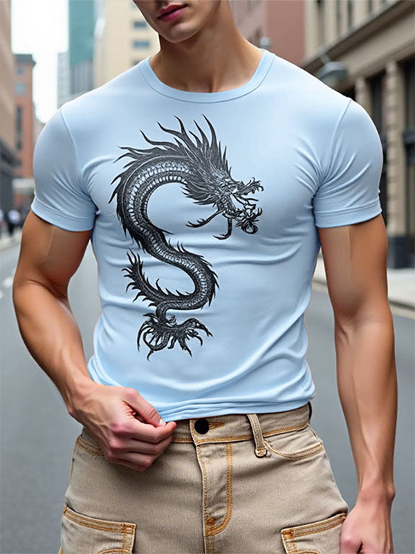 Men's Dragon Totem Print Short Sleeve T-Shirt SKUL23570