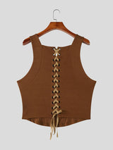 Men's Back Tie Design Knit Textured Cropped Tank SKUL57688