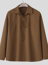 Men's Textured Drawstring Lapel Long Sleeve Shirt SKUL34969