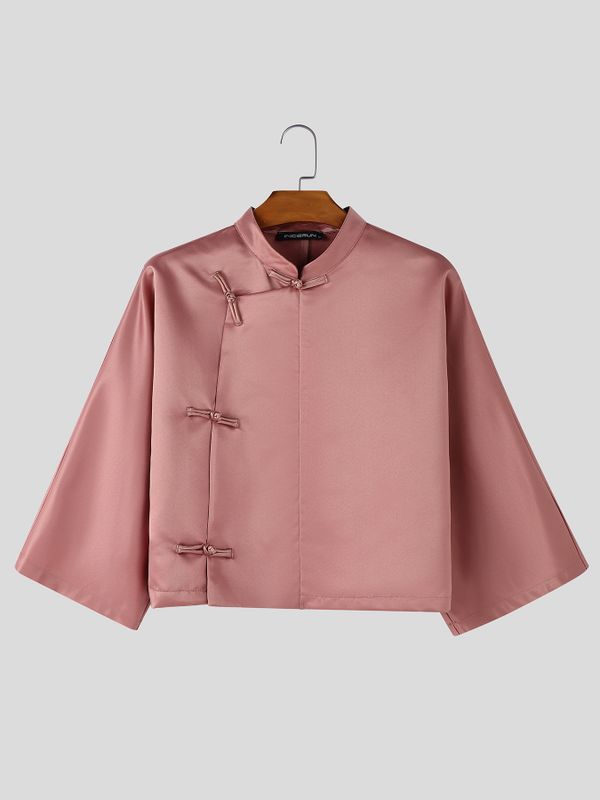 Men's Solid Color Frog Button Shirt SKUL56290