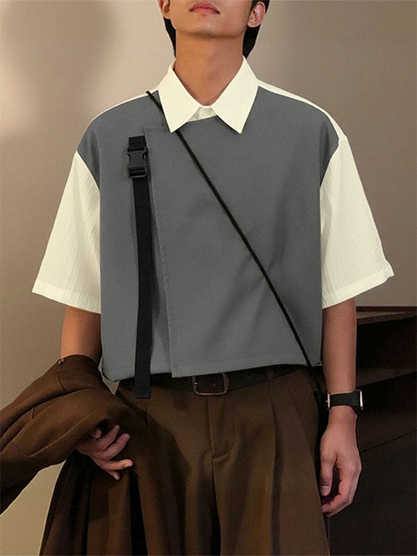 Men's Faux Two Piece Contrast Color Half Sleeve Shirt SKUL41270