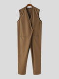 Mens Solid Double Pocket Sleeveless Waistcoat Jumpsuit SKUK35476