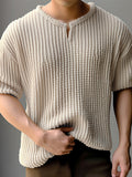 Mens Solid Texture Notched Neck T-Shirt SKUK49696