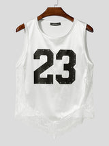 Men's Lace Patchwork Number Print Tank SKUL22799