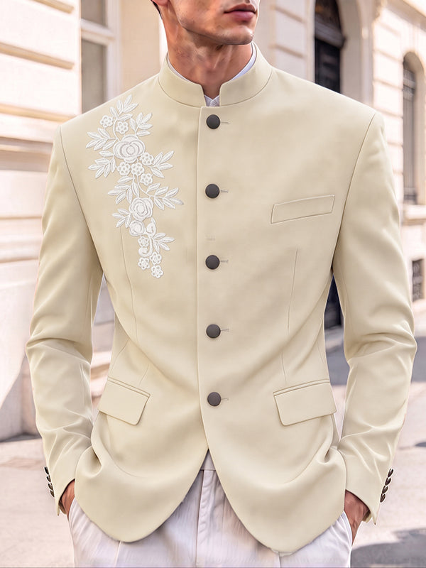 [Pre-order] Men's Neo-Chinese Chic Evening Gala Floral Print Mandarin Collar Single-Breasted Blazer SKUL88514