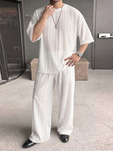 Men's Minimalist Sheer Vertical Pleated Oversized Two Pieces Outfit SKUL75709