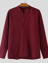 Men's Solid Color Stand Collar Long Sleeve Shirt SKUL49918