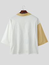 Men's American Vintage Streetwear Deconstructed Contrast Color Block Half-Zip Letter Graphic Shirt SKUL51939
