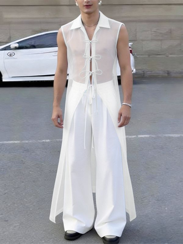 Men's Avant-Garde Longline Sheer Organza Sleeveless Shirt SKUL60268