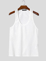 Men's Avant-Garde Retro Geometric Open-Knit Pointelle Fitted Muscle Tank SKUL72721