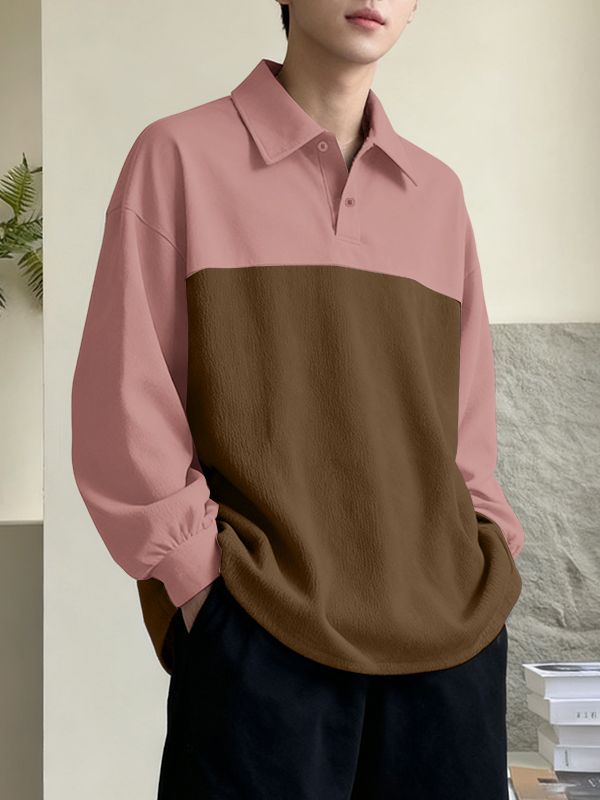 Men's Contrast Color Turn Down Collar Long Sleeve Shirt SKUL42666