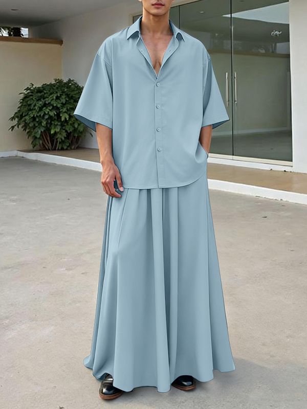 Men's Solid Color Loose Two Pieces Outfit SKUL40285