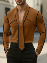 Men's Knit Contrast Color Tie Long Sleeve T-shirt SKUL43758