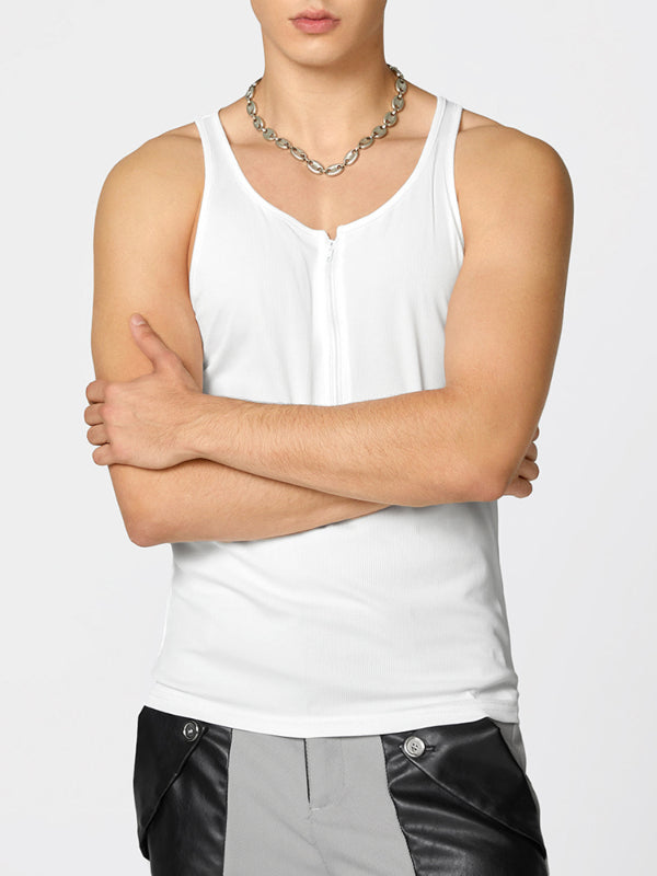 Mens Striped Zipper Design Sleeveless Tank SKUK80680