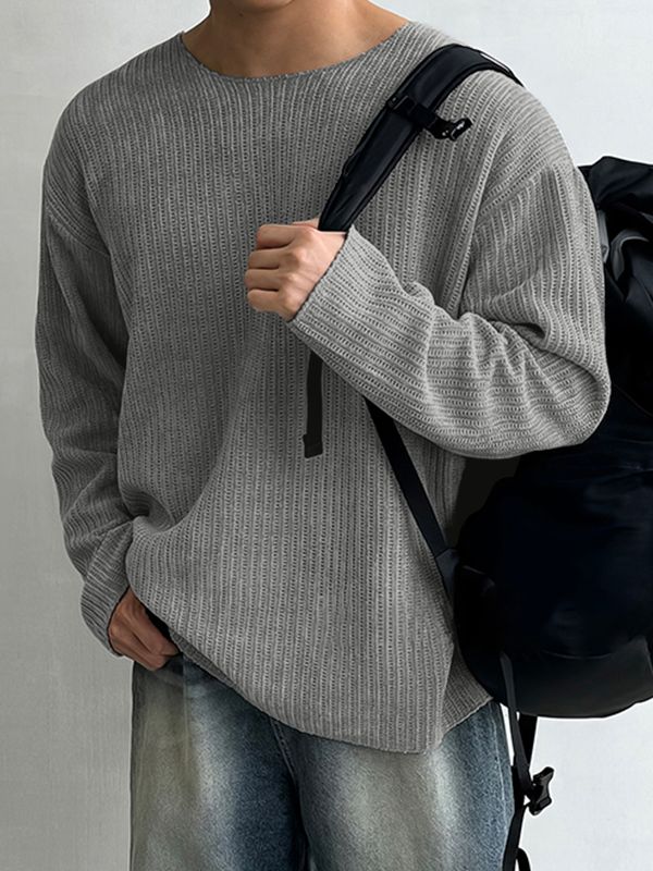 Men's Solid Color Textured Casual Long Sleeve T-Shirt SKUL38540
