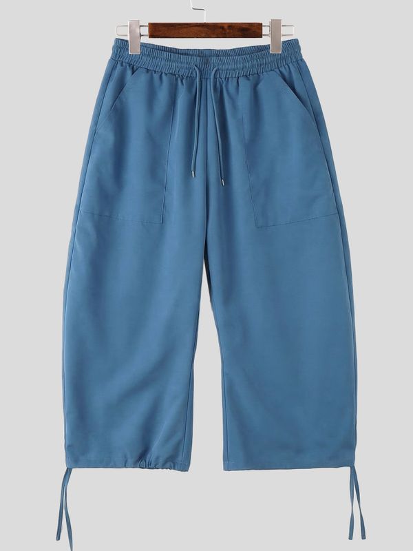 Men's Streetwear Wide Leg Drawstring Hem Crop Pant SKUL62104