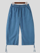 Men's Streetwear Wide Leg Drawstring Hem Crop Pant SKUL62104