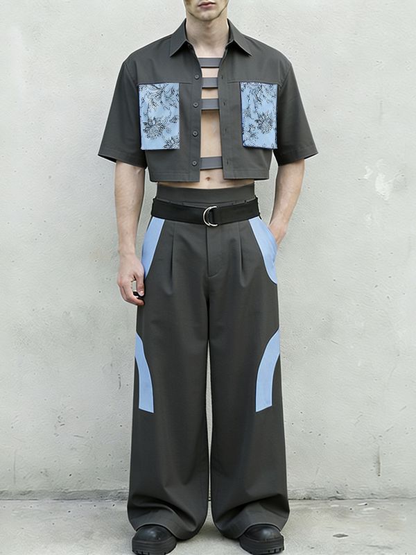 Men's Avant-Garde Deconstructed Crop Two Pieces Outfit SKUL61173