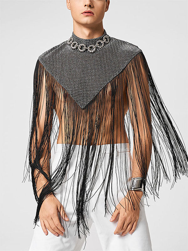 Men's Tassel Patchwork Cropped Cloak SKUL22782