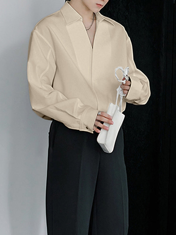 Men's Solid V Neck Long Sleeve Shirt SKUL30770