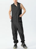 Mens Solid Zip Design Flap Pocket Jumpsuit SKUK41155