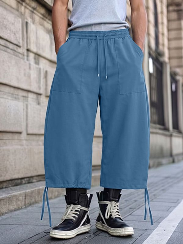 Men's Streetwear Wide Leg Drawstring Hem Crop Pant SKUL62104