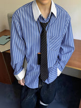 Men's Stripe Contrast Color Long Sleeve Shirt SKUL41195