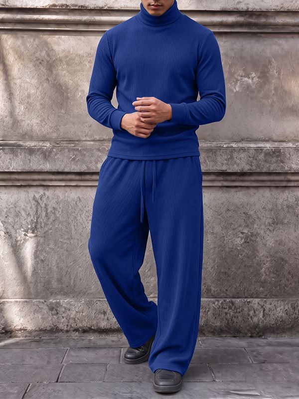 Men's Chill Minimalist City Walk Turtleneck Ribbed Knit Two Pieces Outfit SKUL85953
