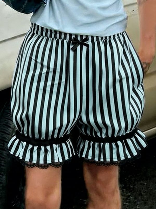 Men's Avant-Garde Retro Striped Ruffled Lace-Trim Pumpkin Short SKUL64234