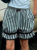 Men's Avant-Garde Retro Striped Ruffled Lace-Trim Pumpkin Short SKUL64234