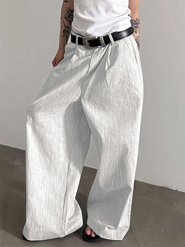 Mens Textured Wide-Leg Loose Casual Pant SKUL15956