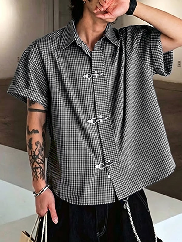 Men's Avant-Garde Modern Neo-Chinese Italian Vintage Houndstooth Plaid Shirt SKUL71318