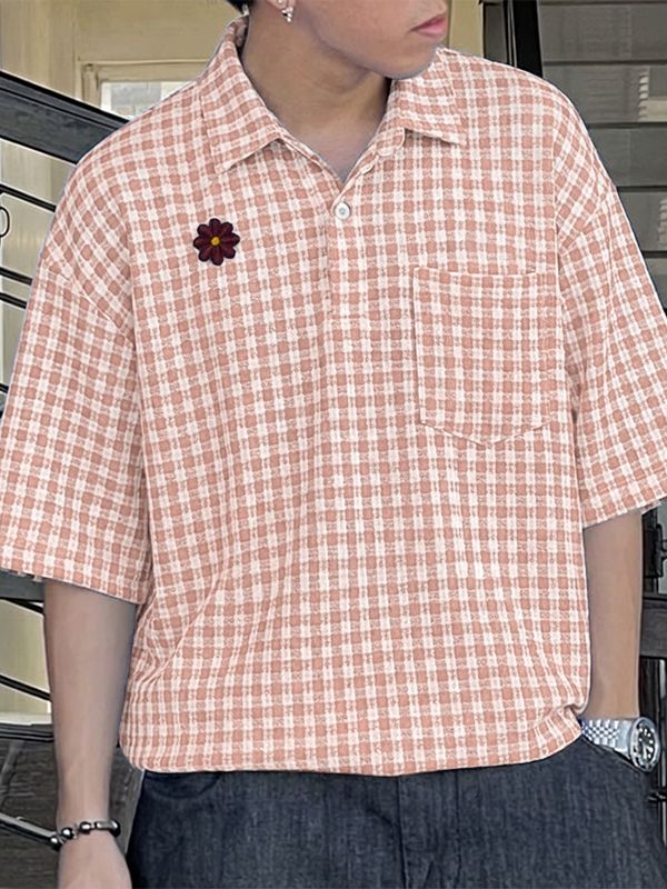 Men's Daisy Patch Lapel Plaid T-shirt SKUL54674