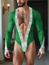 Men's Sheer Mesh Lace Patchwork Bodysuit SKUL22255