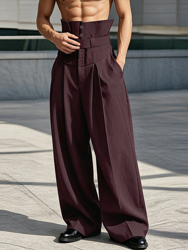 Men's Avant-Garde Party Corset High Waist Pleated Wide Leg Full Length Pant SKUL80621